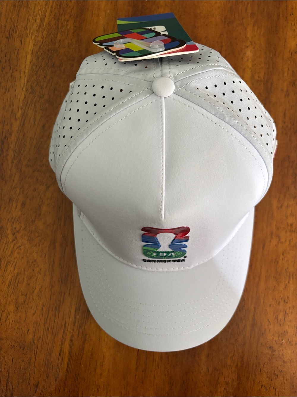 White Perforated Performance Baseball Cap - Multicolor Logo